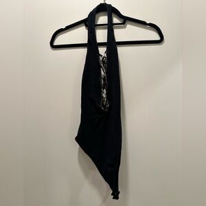 Asks Black Lace-Up Bodysuit